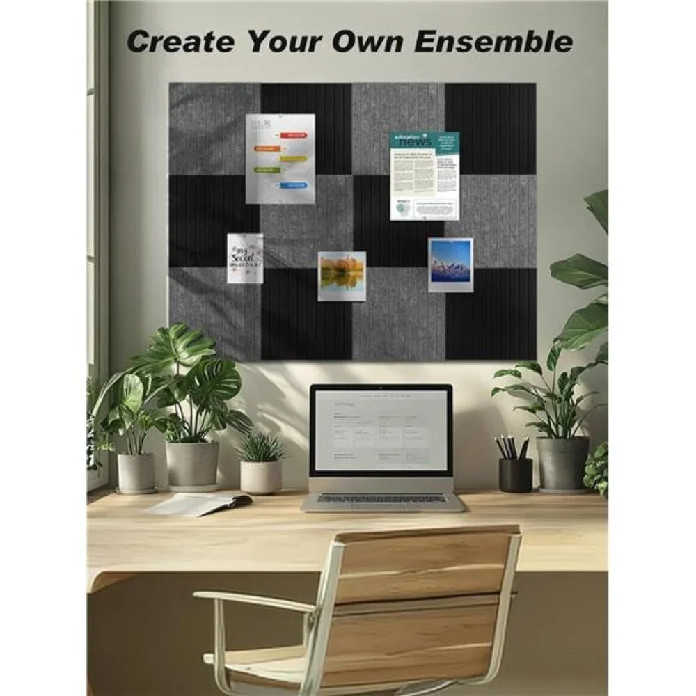 12 Pack Bulletin Board Felt Wall Tiles with Large Cork Board Alternative